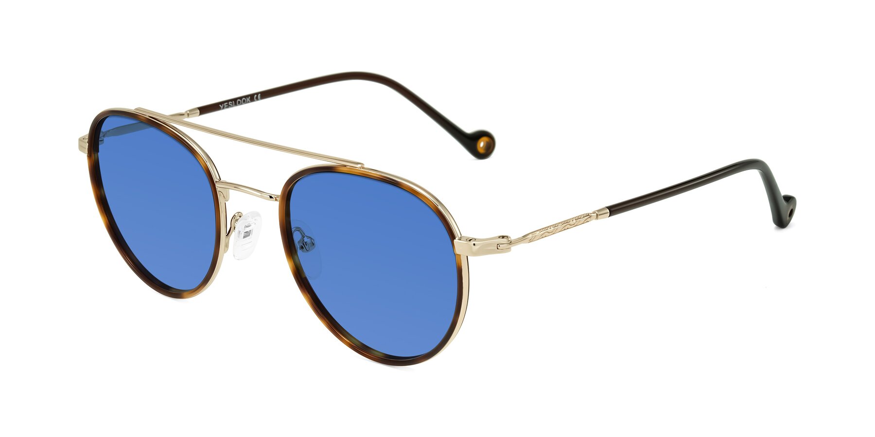 Angle of Biko in Tortoise/Gold with Blue Tinted Lenses