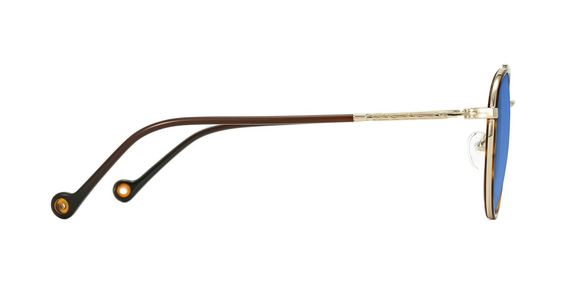 Side of Biko in Tortoise/Gold with Blue Tinted Lenses