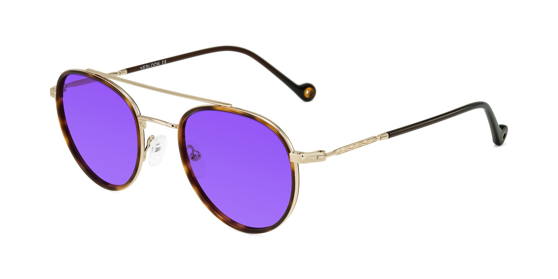 Angle of Biko in Tortoise/Gold with Purple Tinted Lenses