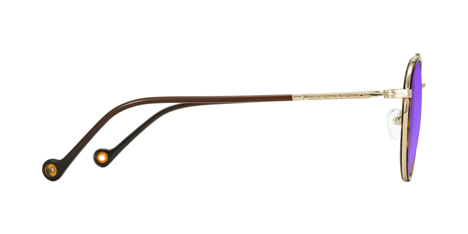 Side of Biko in Tortoise/Gold with Purple Tinted Lenses