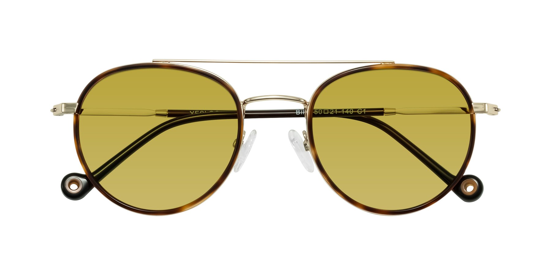 Folded Front of Biko in Tortoise/Gold with Champagne Tinted Lenses