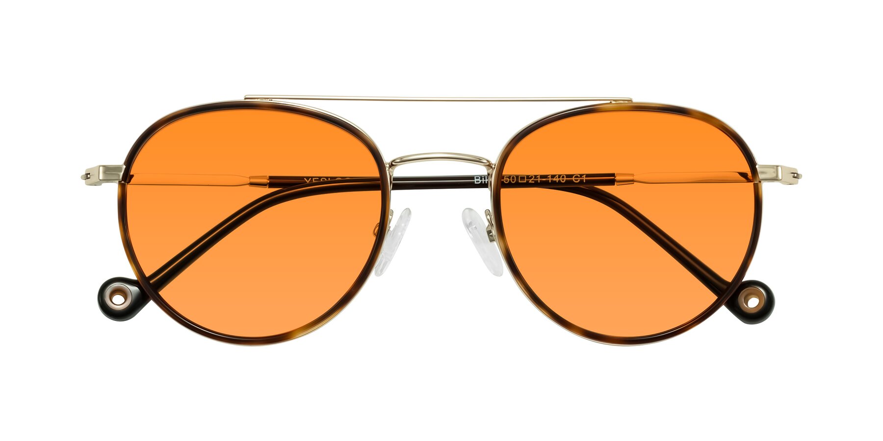 Folded Front of Biko in Tortoise/Gold with Orange Tinted Lenses