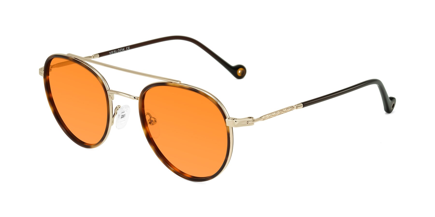 Angle of Biko in Tortoise/Gold with Orange Tinted Lenses