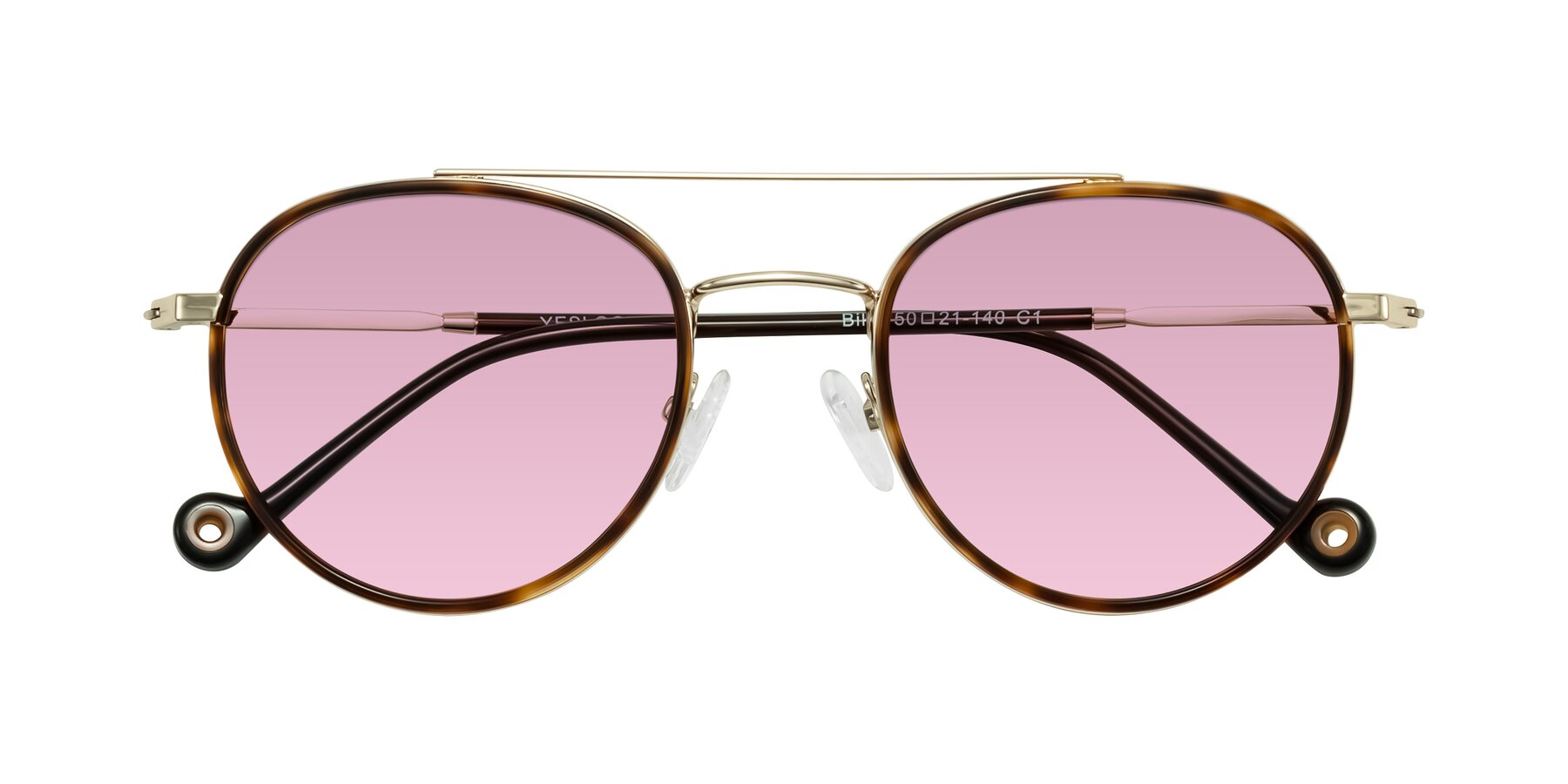 Folded Front of Biko in Tortoise/Gold with Light Wine Tinted Lenses