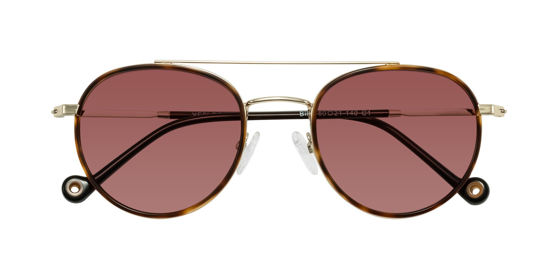Folded Front of Biko in Tortoise/Gold with Garnet Tinted Lenses