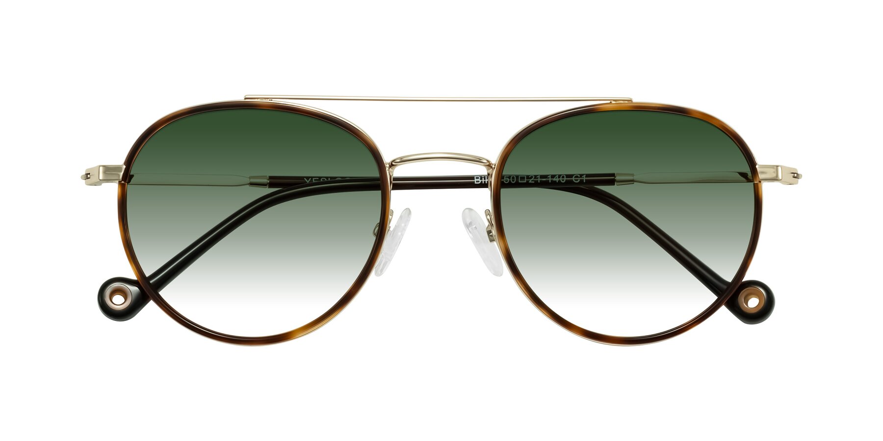 Folded Front of Biko in Tortoise/Gold with Green Gradient Lenses