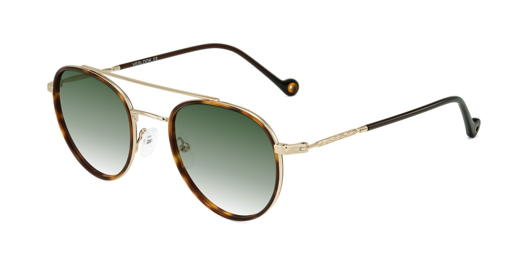Angle of Biko in Tortoise/Gold with Green Gradient Lenses