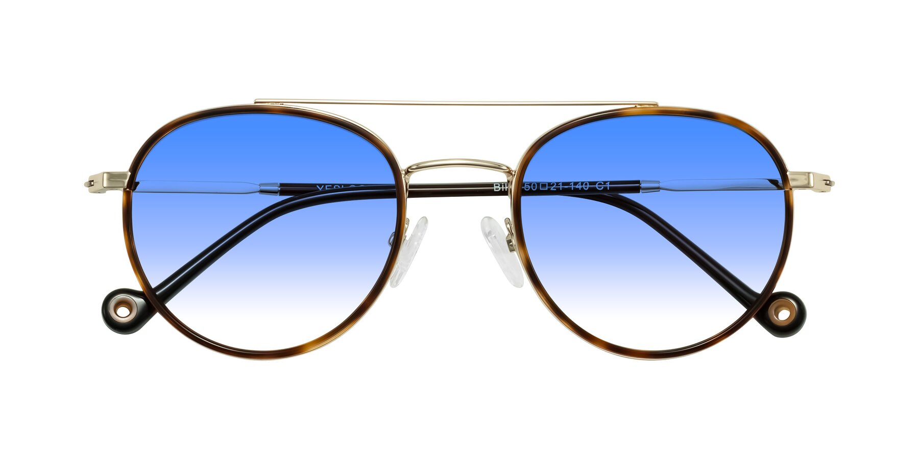 Folded Front of Biko in Tortoise/Gold with Blue Gradient Lenses