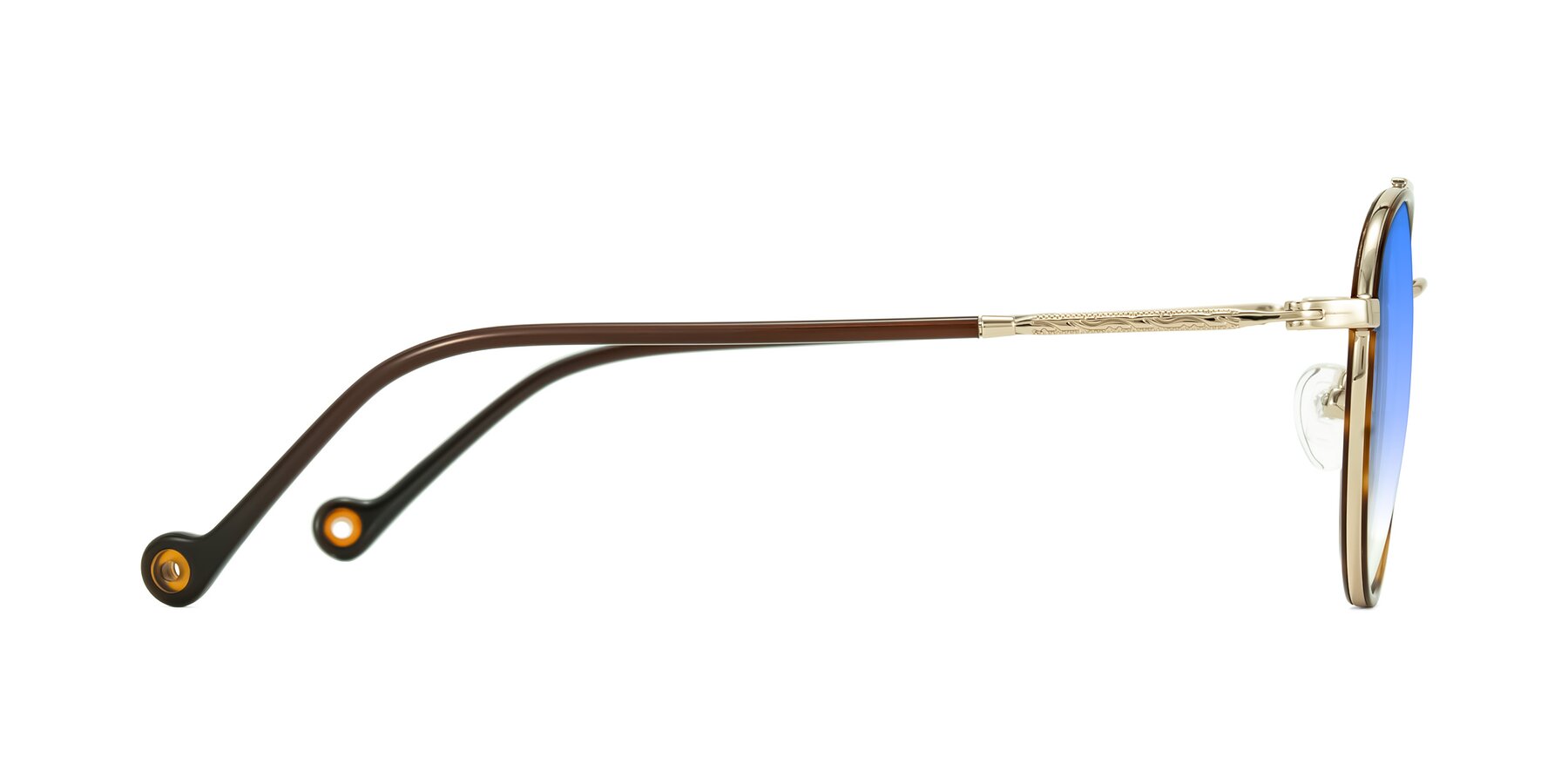 Side of Biko in Tortoise/Gold with Blue Gradient Lenses