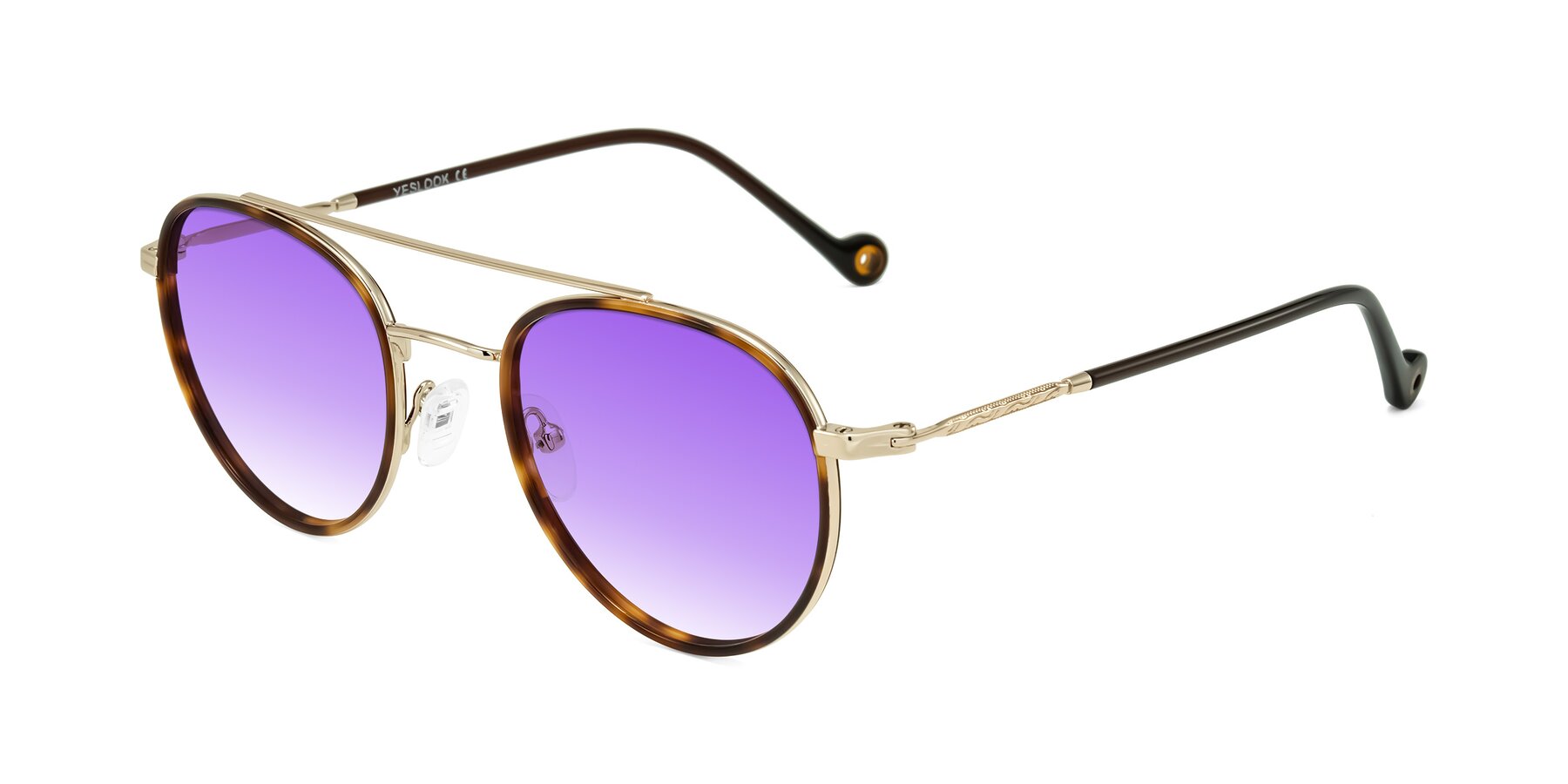 Angle of Biko in Tortoise/Gold with Purple Gradient Lenses