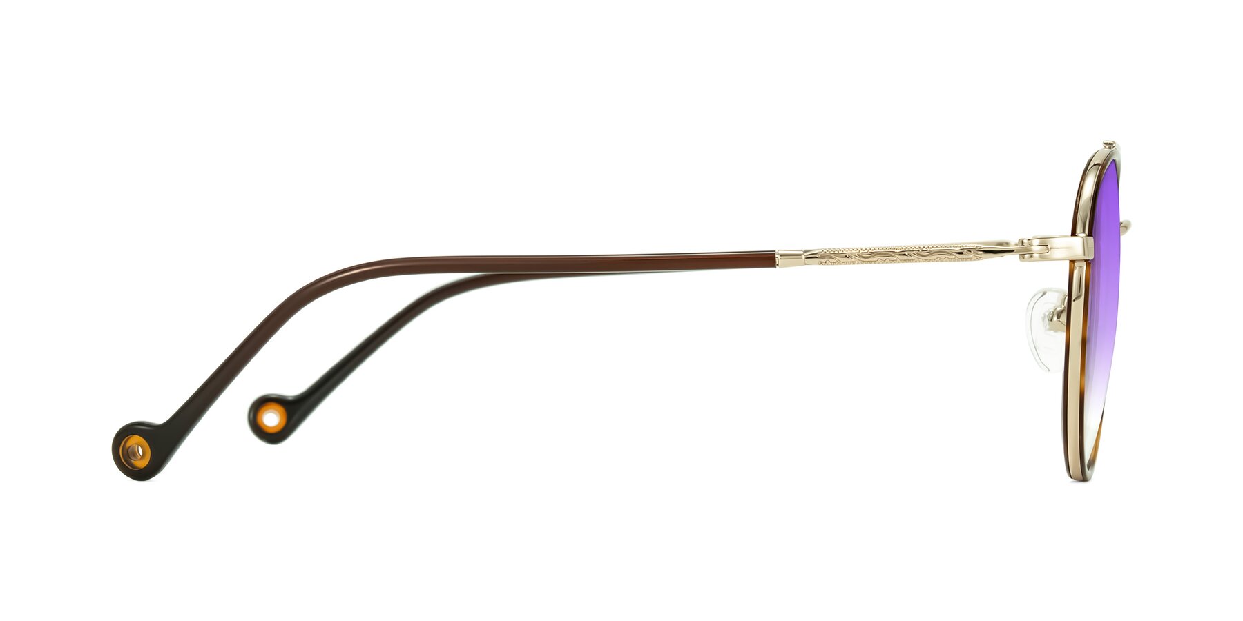 Side of Biko in Tortoise/Gold with Purple Gradient Lenses