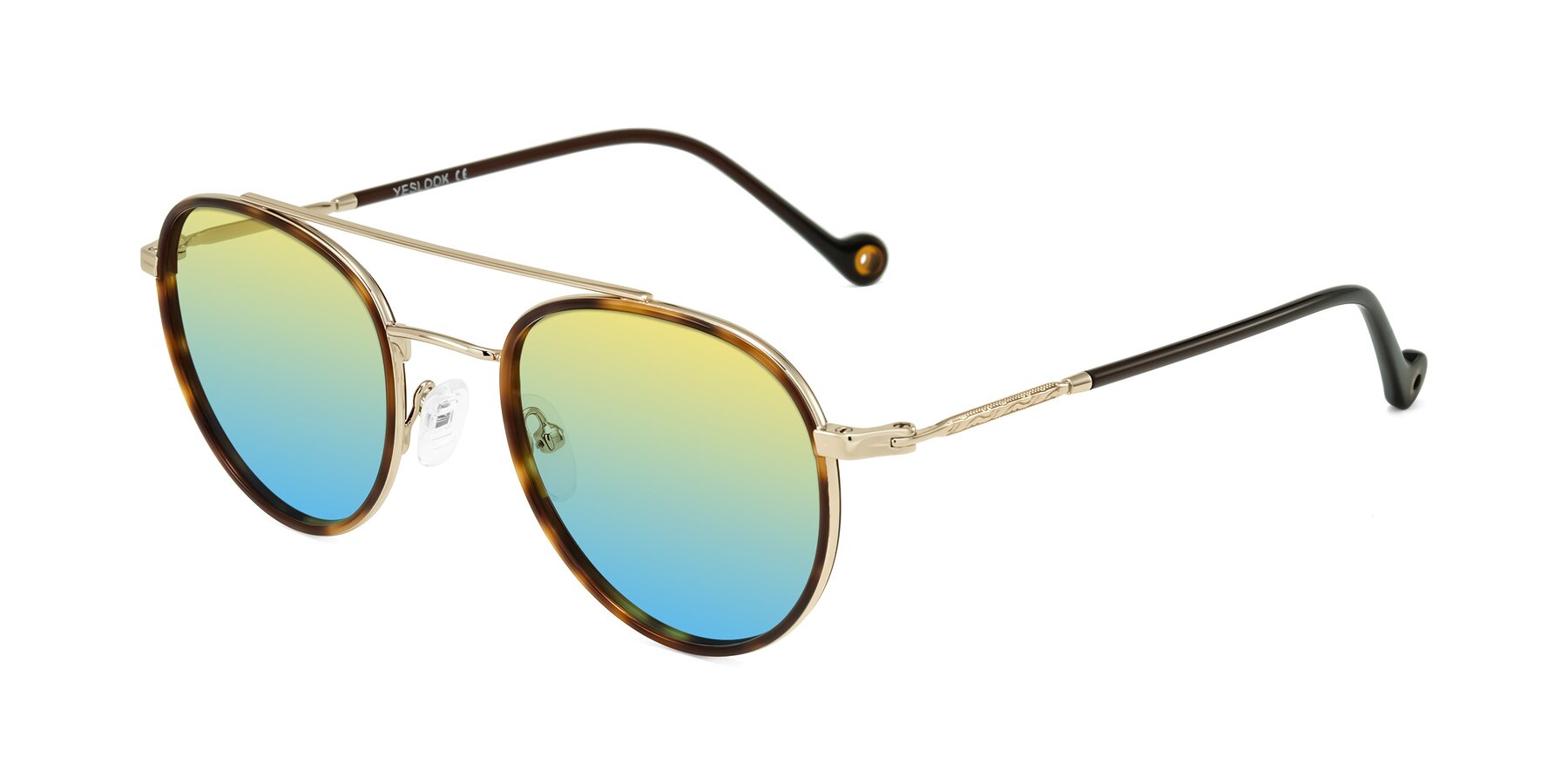 Angle of Biko in Tortoise/Gold with Yellow / Blue Gradient Lenses