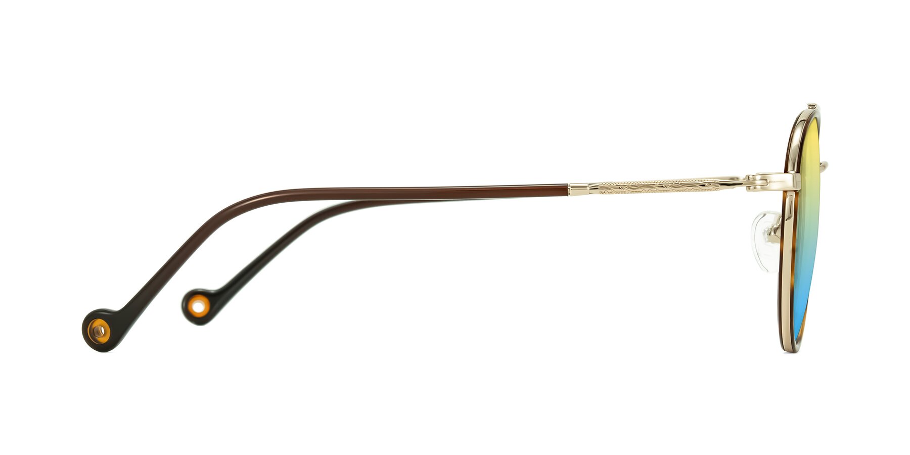 Side of Biko in Tortoise/Gold with Yellow / Blue Gradient Lenses