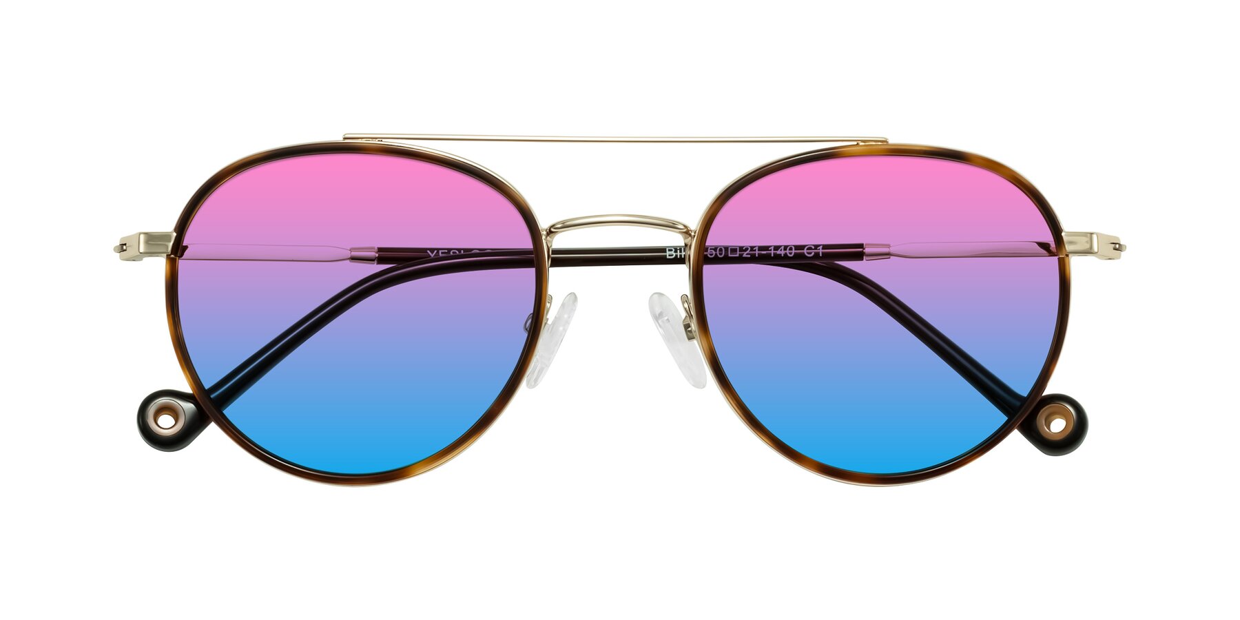 Folded Front of Biko in Tortoise/Gold with Pink / Blue Gradient Lenses