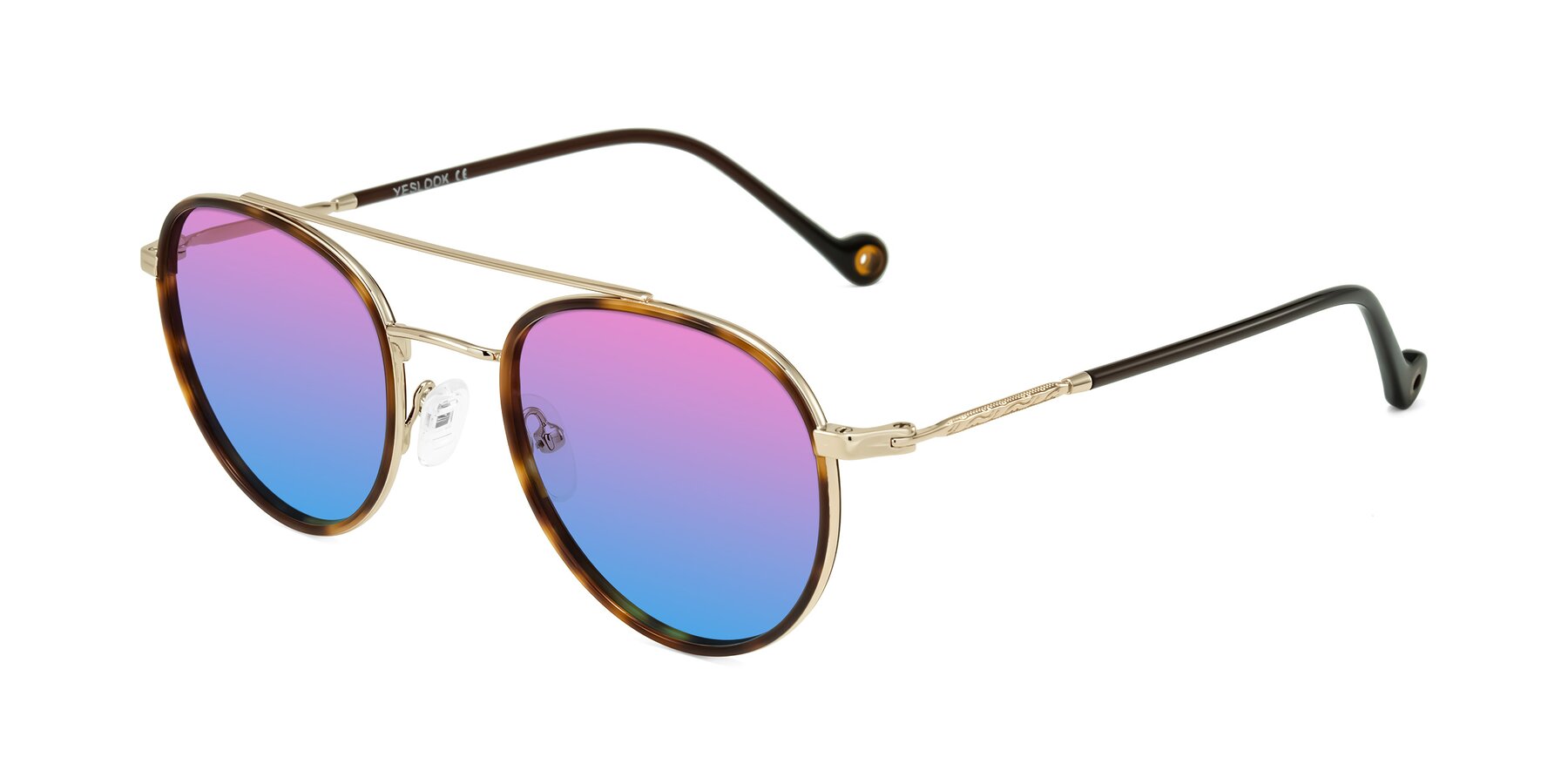 Angle of Biko in Tortoise/Gold with Pink / Blue Gradient Lenses