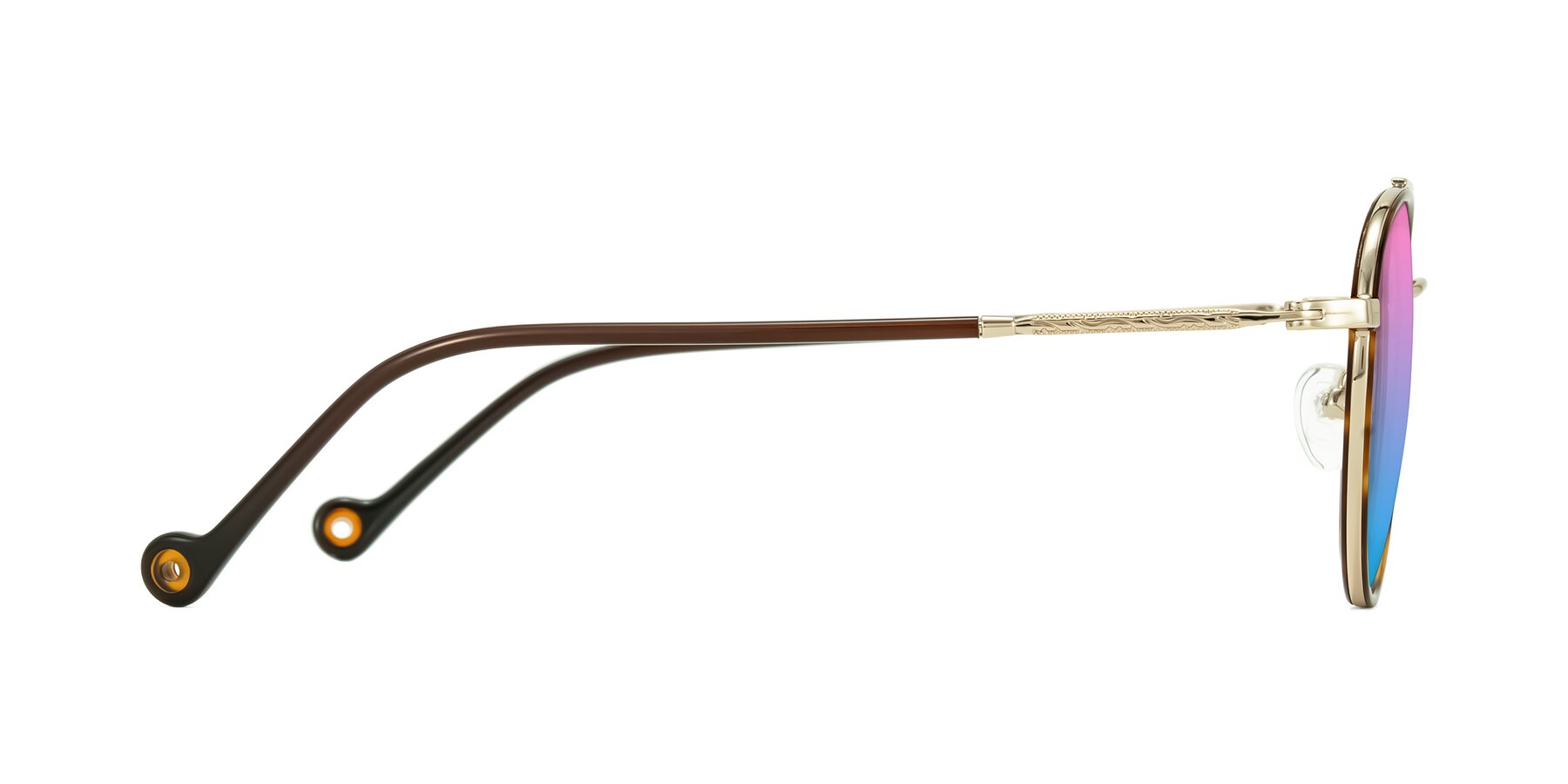 Side of Biko in Tortoise/Gold with Pink / Blue Gradient Lenses