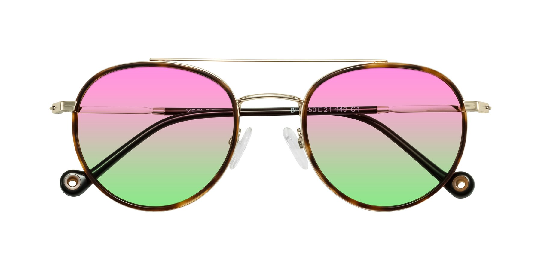Folded Front of Biko in Tortoise/Gold with Pink / Green Gradient Lenses