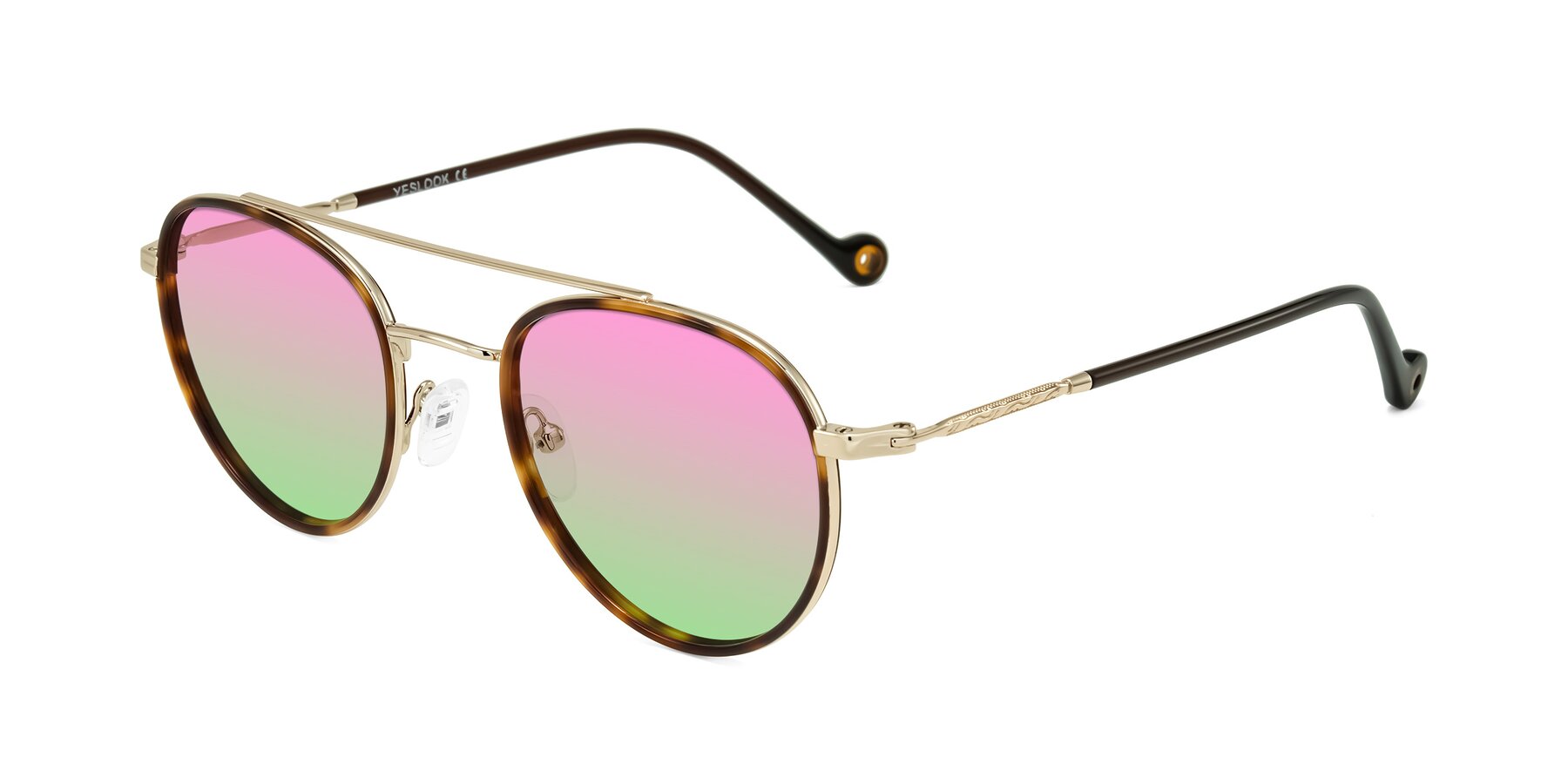 Angle of Biko in Tortoise/Gold with Pink / Green Gradient Lenses