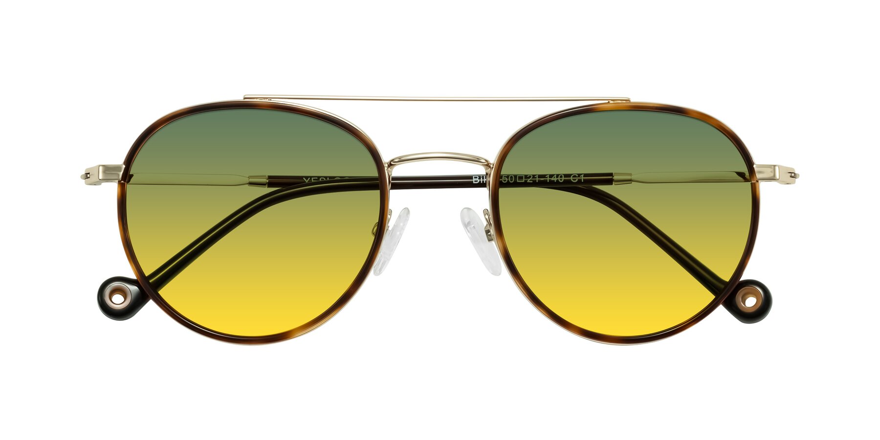 Folded Front of Biko in Tortoise/Gold with Green / Yellow Gradient Lenses