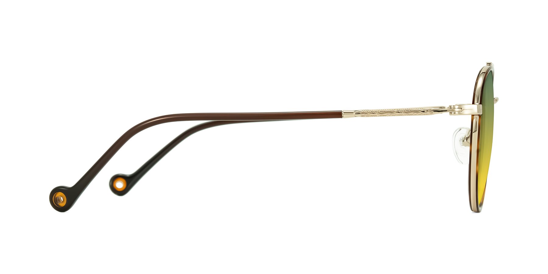 Side of Biko in Tortoise/Gold with Green / Yellow Gradient Lenses