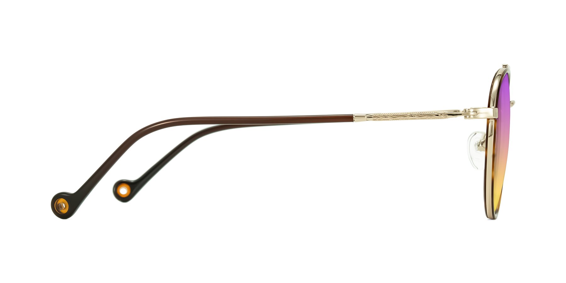 Side of Biko in Tortoise/Gold with Purple / Yellow Gradient Lenses