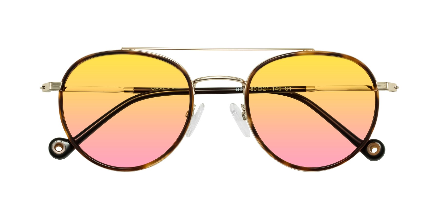 Folded Front of Biko in Tortoise/Gold with Yellow / Pink Gradient Lenses