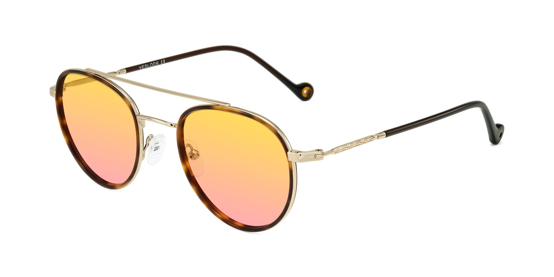 Angle of Biko in Tortoise/Gold with Yellow / Pink Gradient Lenses