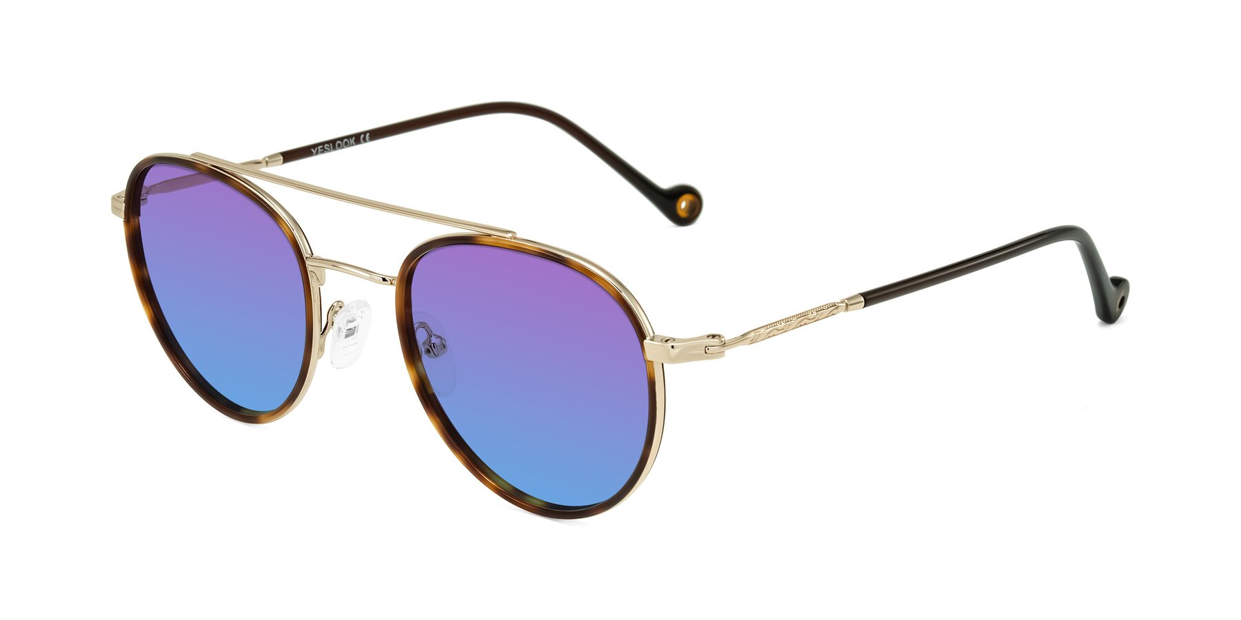 Angle of Biko in Tortoise/Gold with Purple / Blue Gradient Lenses