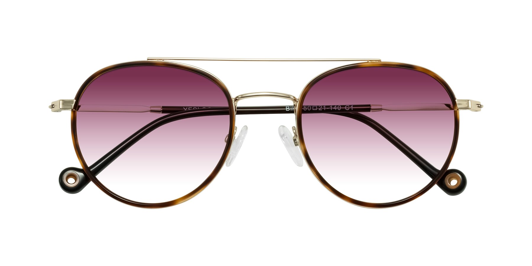 Folded Front of Biko in Tortoise/Gold with Wine Gradient Lenses