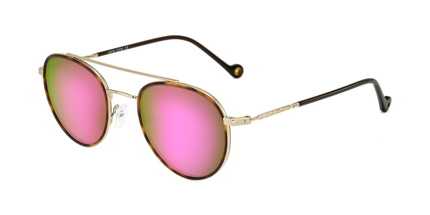 Angle of Biko in Tortoise/Gold with Pink Mirrored Lenses