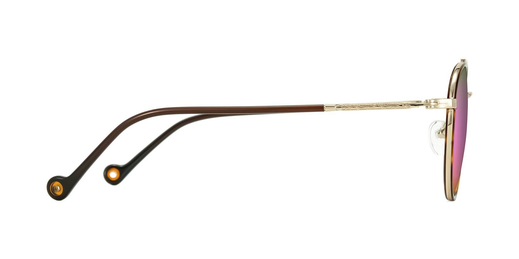 Side of Biko in Tortoise/Gold with Pink Mirrored Lenses