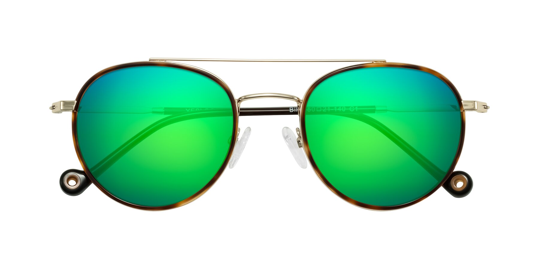 Folded Front of Biko in Tortoise/Gold with Green Mirrored Lenses