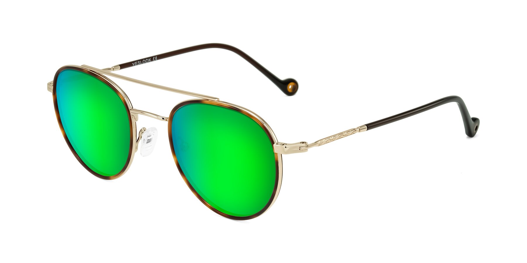 Angle of Biko in Tortoise/Gold with Green Mirrored Lenses