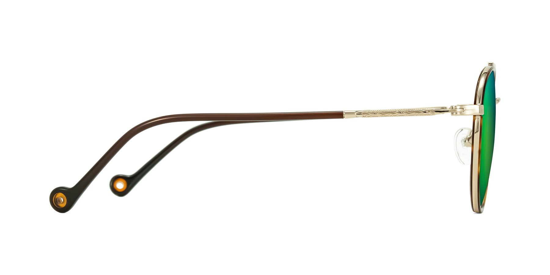 Side of Biko in Tortoise/Gold with Green Mirrored Lenses