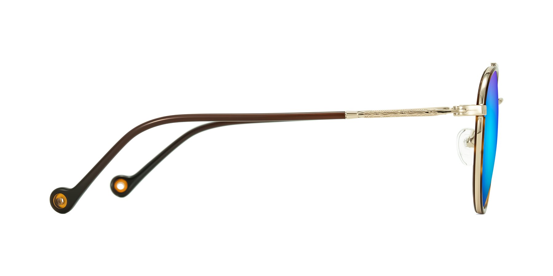 Side of Biko in Tortoise/Gold with Blue Mirrored Lenses