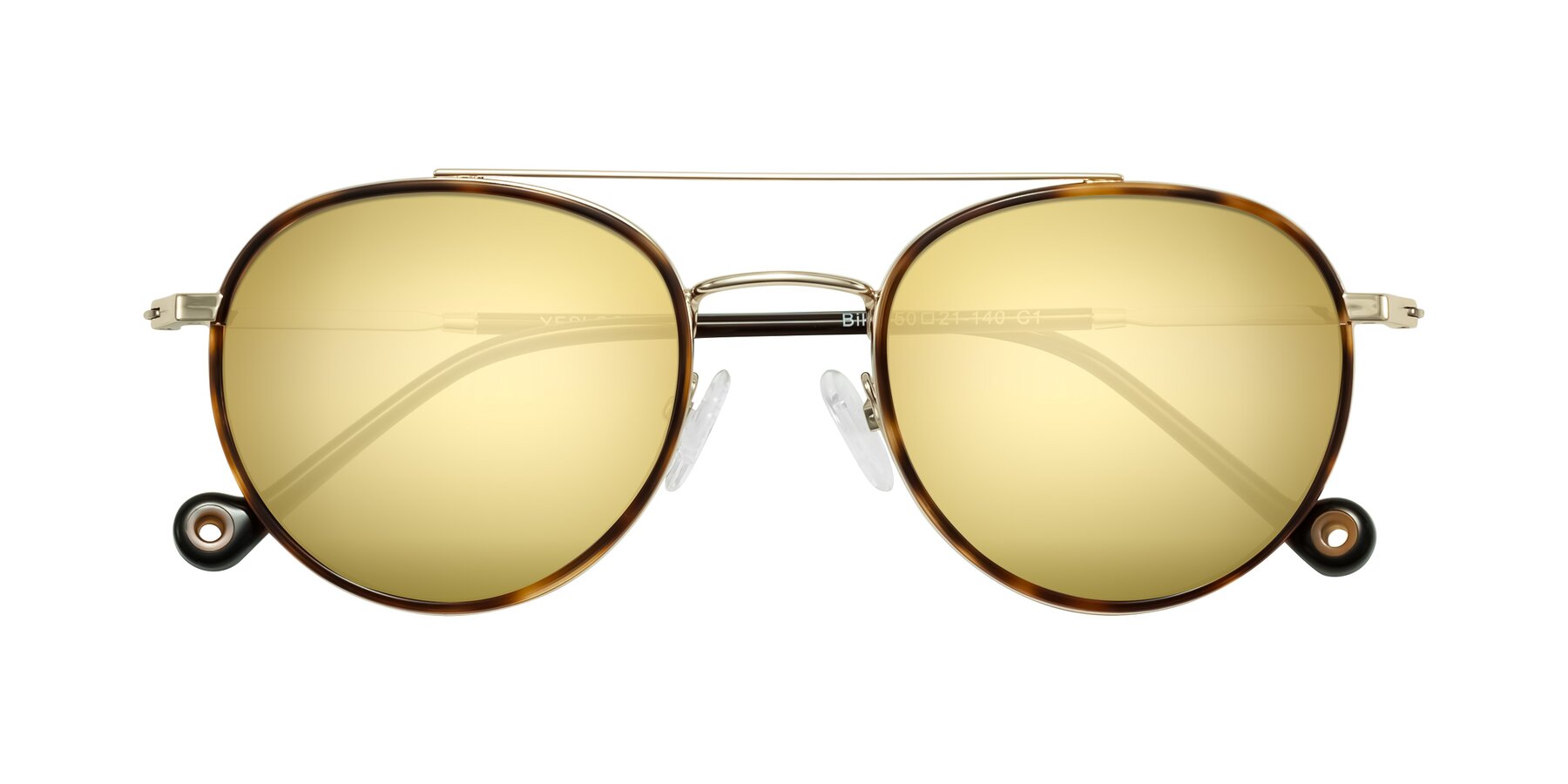 Folded Front of Biko in Tortoise/Gold with Gold Mirrored Lenses