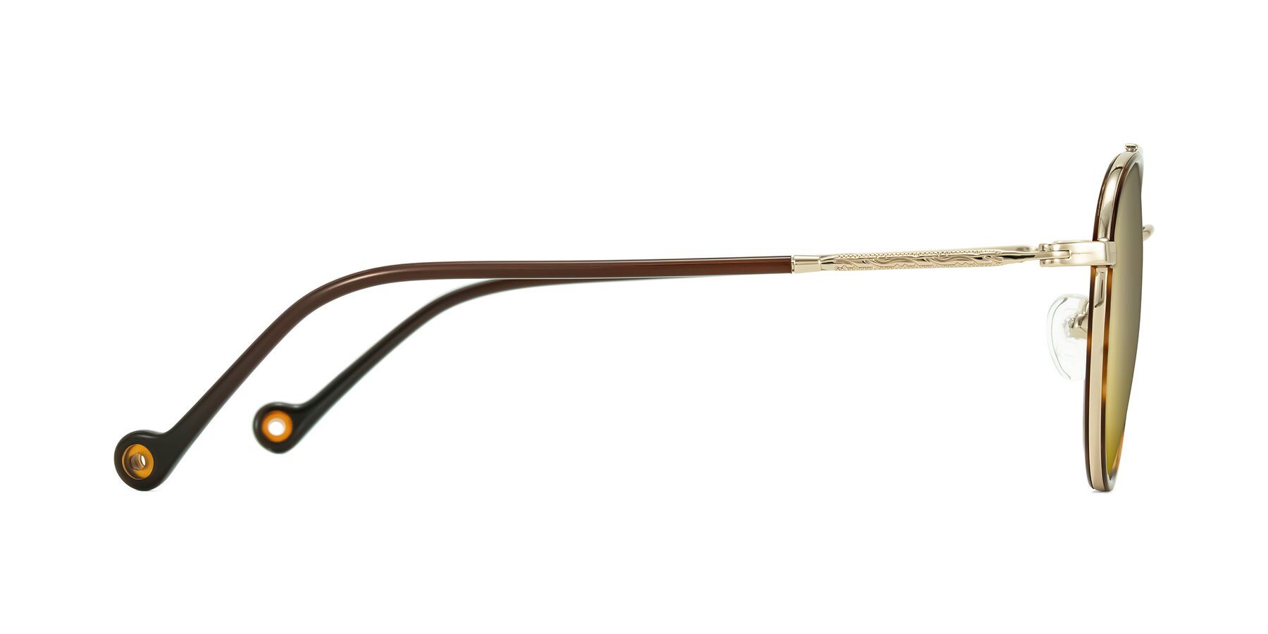 Side of Biko in Tortoise/Gold with Gold Mirrored Lenses