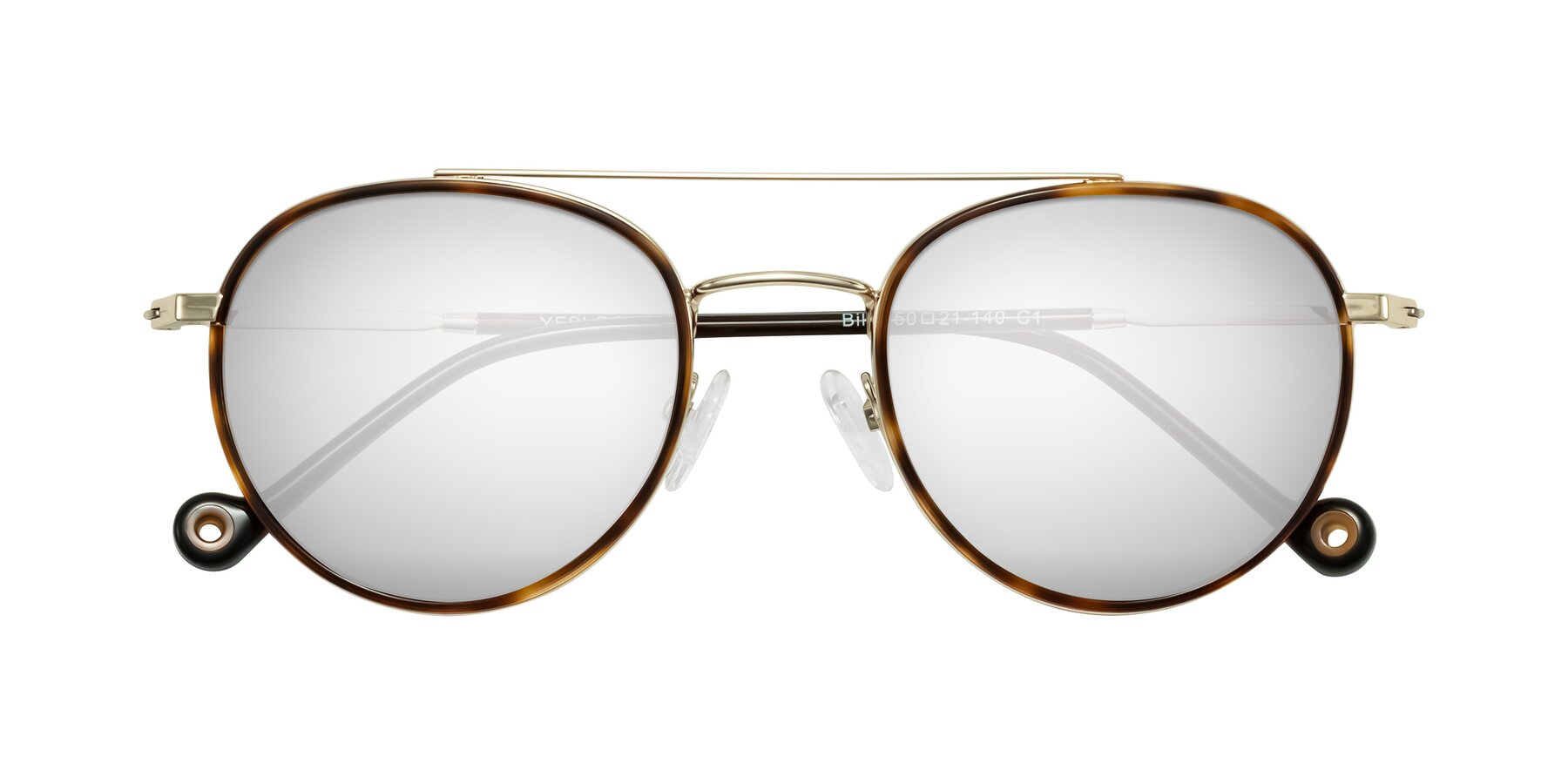 Folded Front of Biko in Tortoise/Gold with Silver Mirrored Lenses