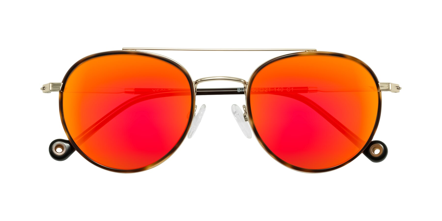 Folded Front of Biko in Tortoise/Gold with Red Gold Mirrored Lenses