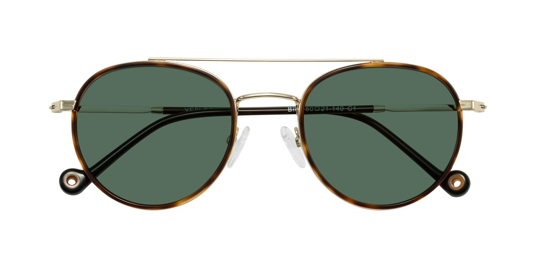 Folded Front of Biko in Tortoise/Gold with Green Polarized Lenses