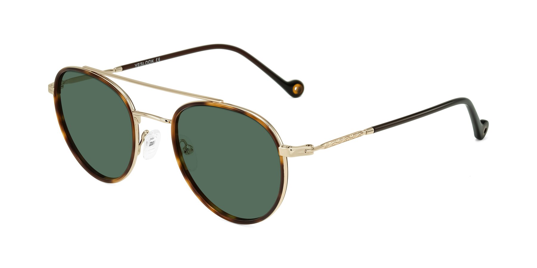 Angle of Biko in Tortoise/Gold with Green Polarized Lenses