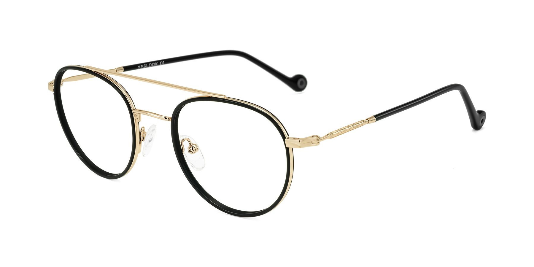 Angle of Biko in Black/Gold with Clear Eyeglass Lenses