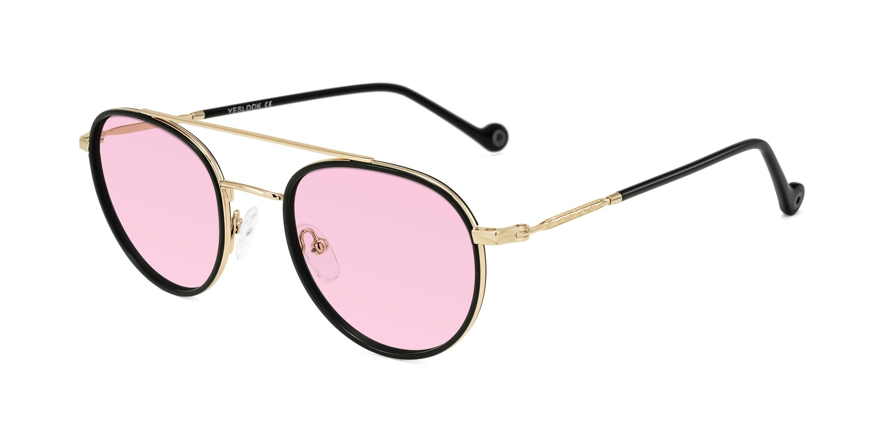Angle of Biko in Black/Gold with Light Pink Tinted Lenses