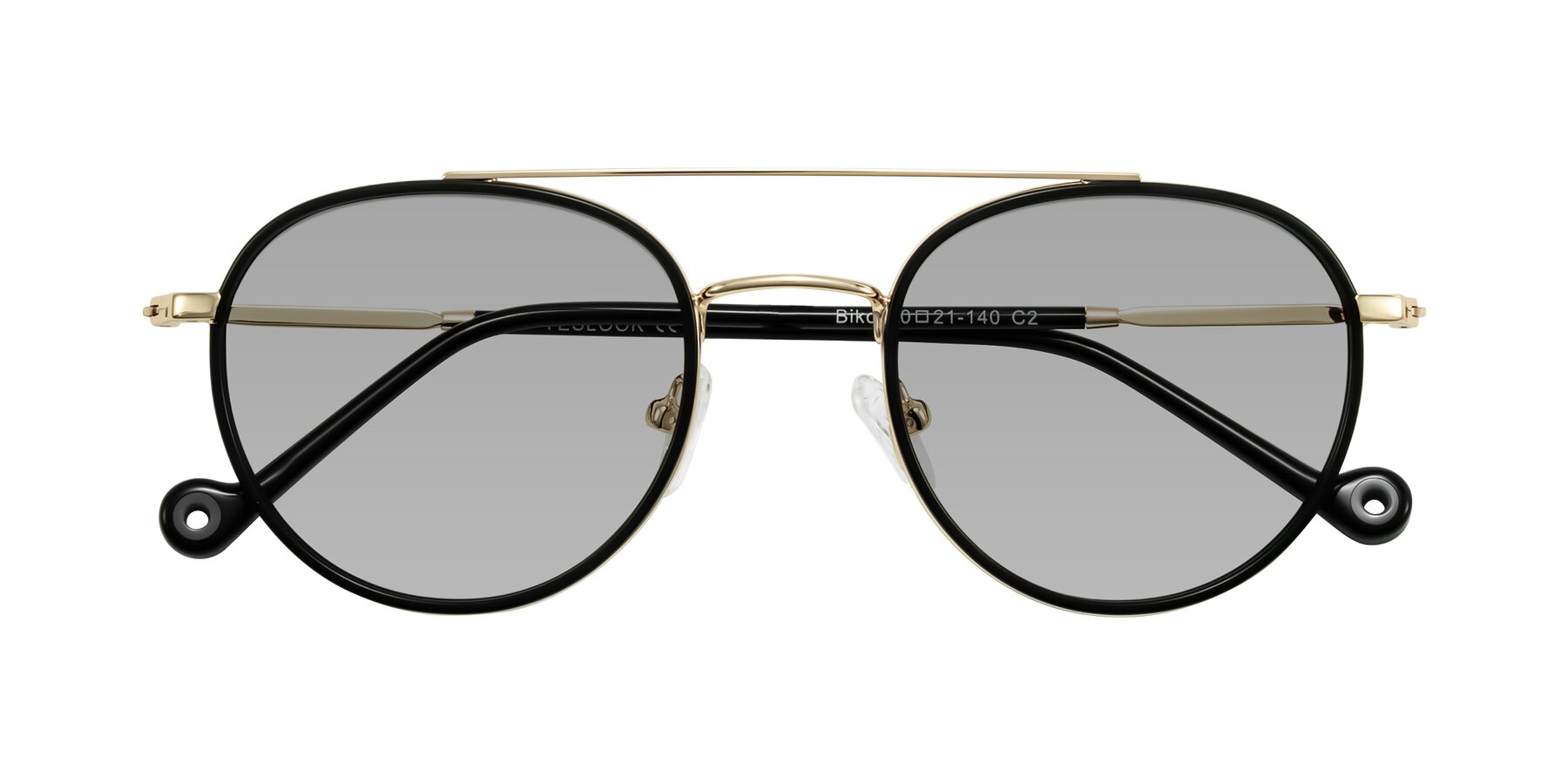 Folded Front of Biko in Black/Gold with Light Gray Tinted Lenses
