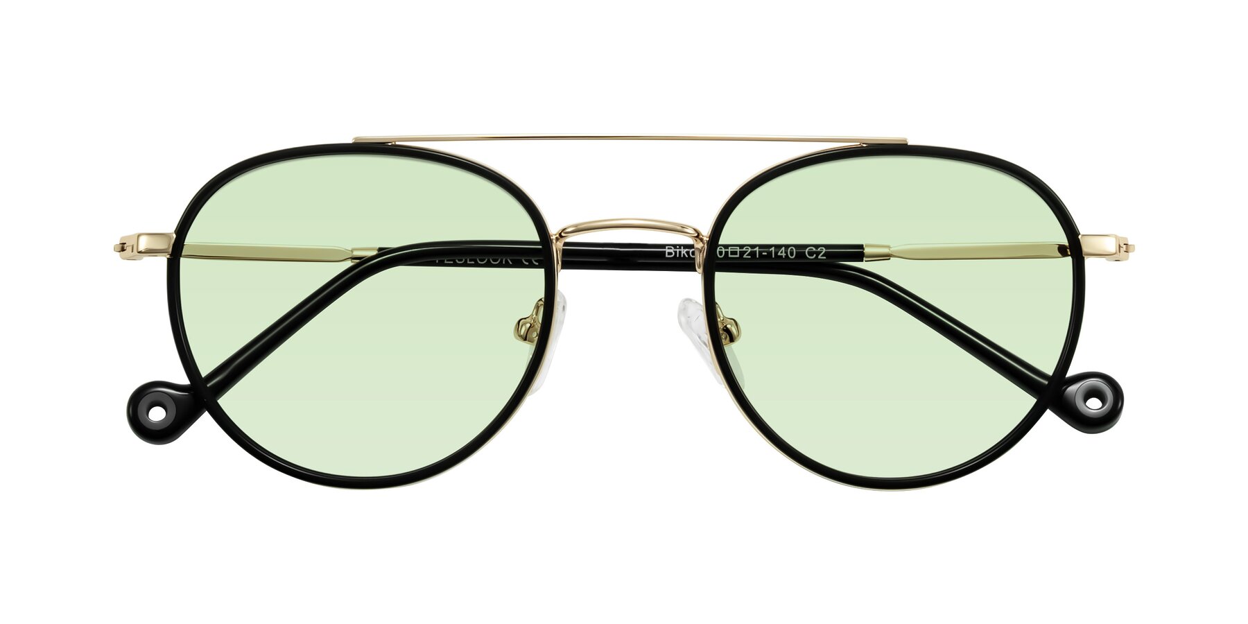 Folded Front of Biko in Black/Gold with Light Green Tinted Lenses