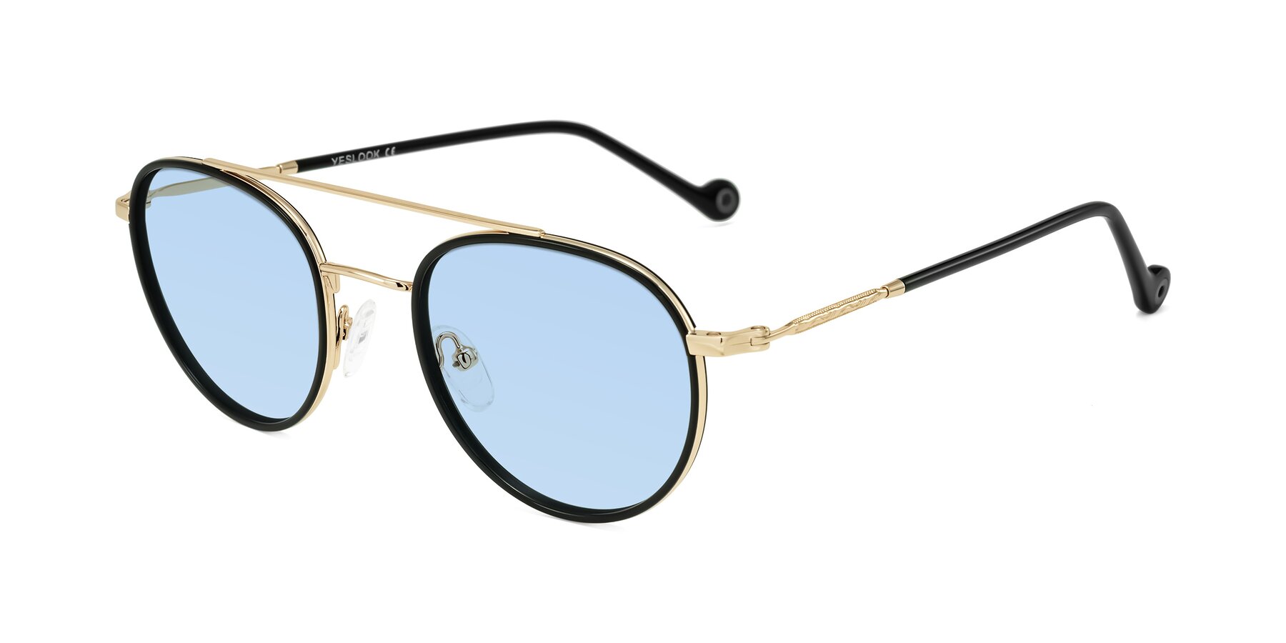 Angle of Biko in Black/Gold with Light Blue Tinted Lenses