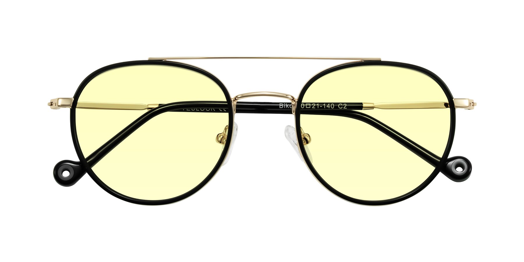 Folded Front of Biko in Black/Gold with Light Yellow Tinted Lenses