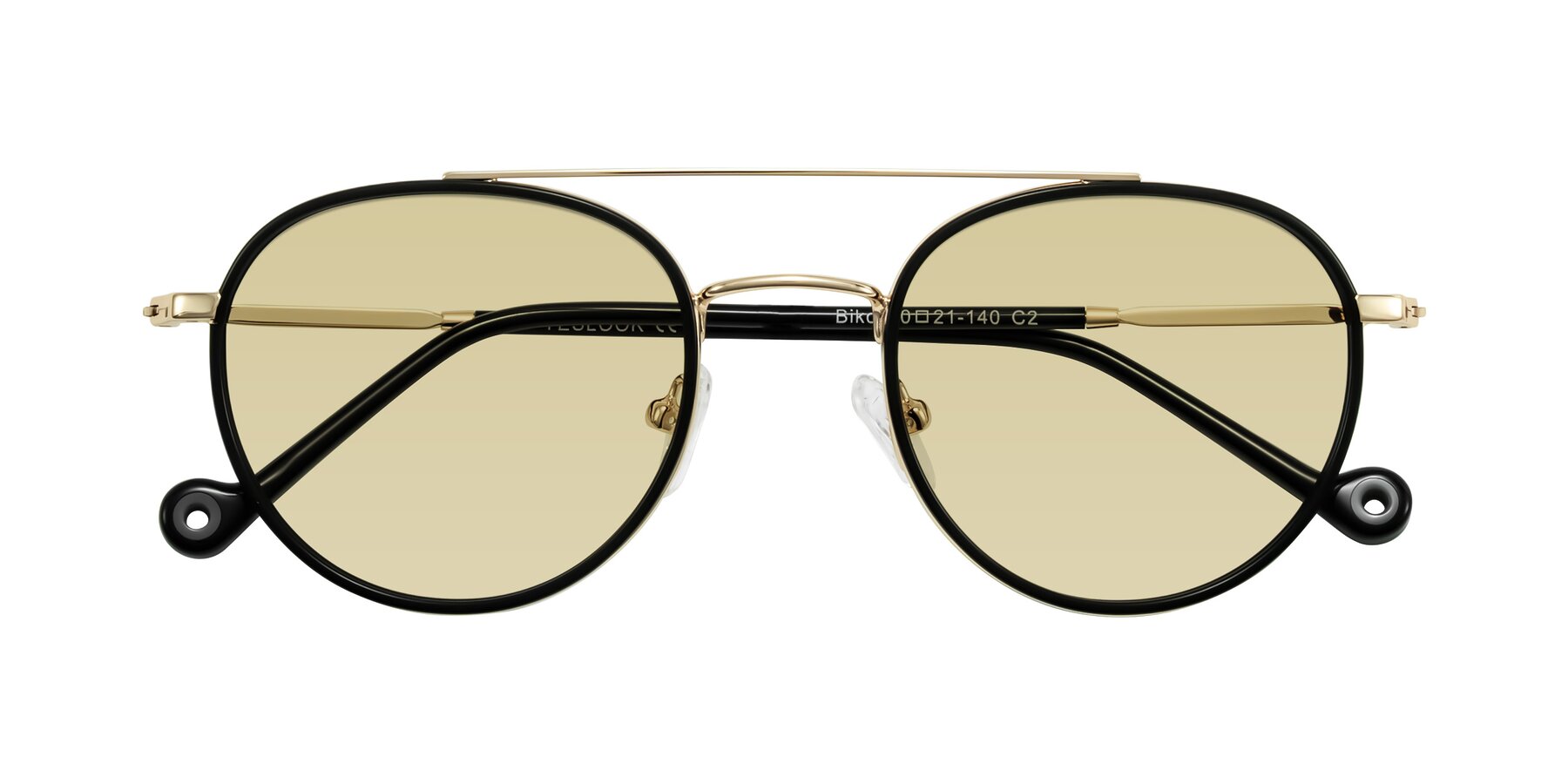 Folded Front of Biko in Black/Gold with Light Champagne Tinted Lenses