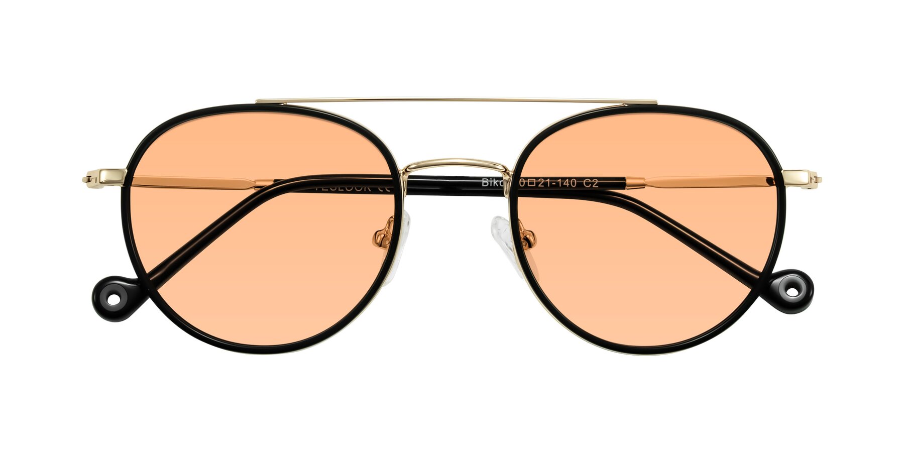 Folded Front of Biko in Black/Gold with Light Orange Tinted Lenses
