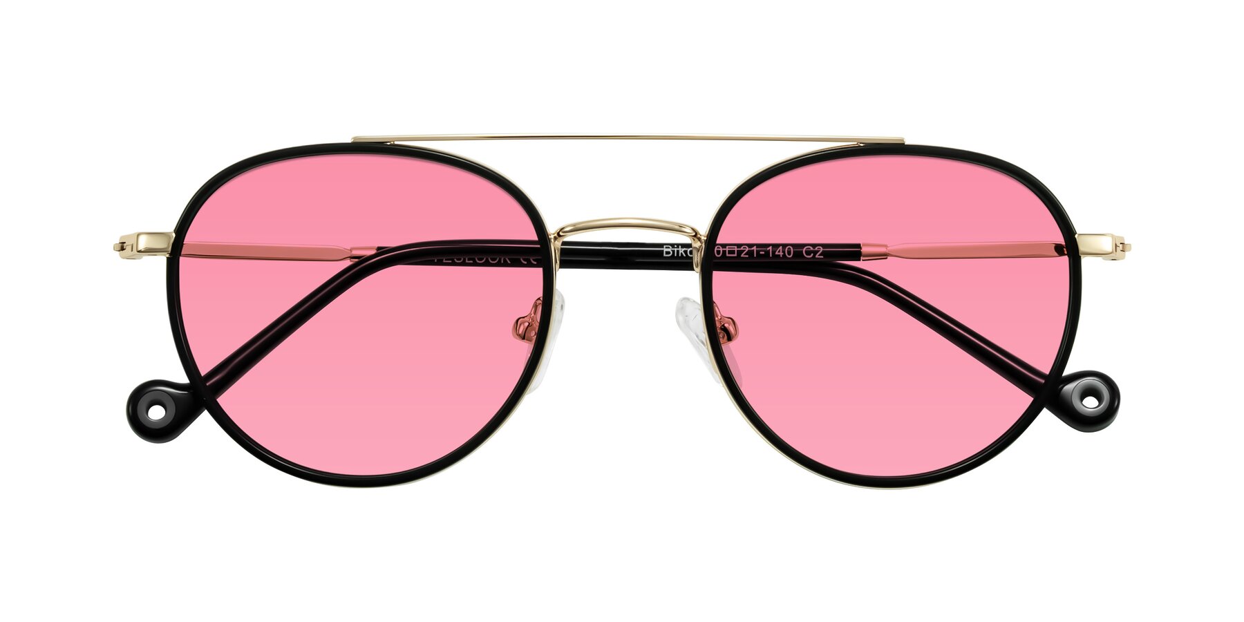 Folded Front of Biko in Black/Gold with Pink Tinted Lenses